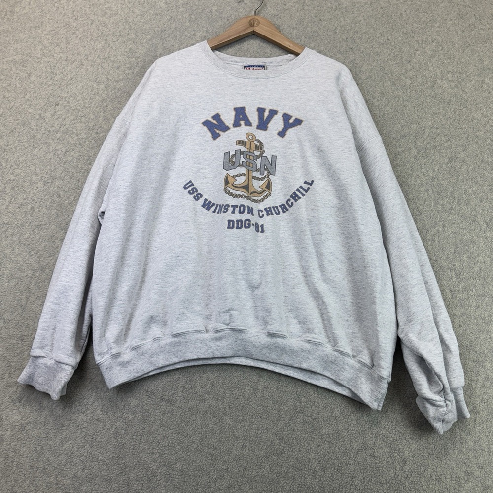 Vintage Hanes US Navy USS Winston Churchill DDG-81 Gray Crewneck Sweatshirt XL